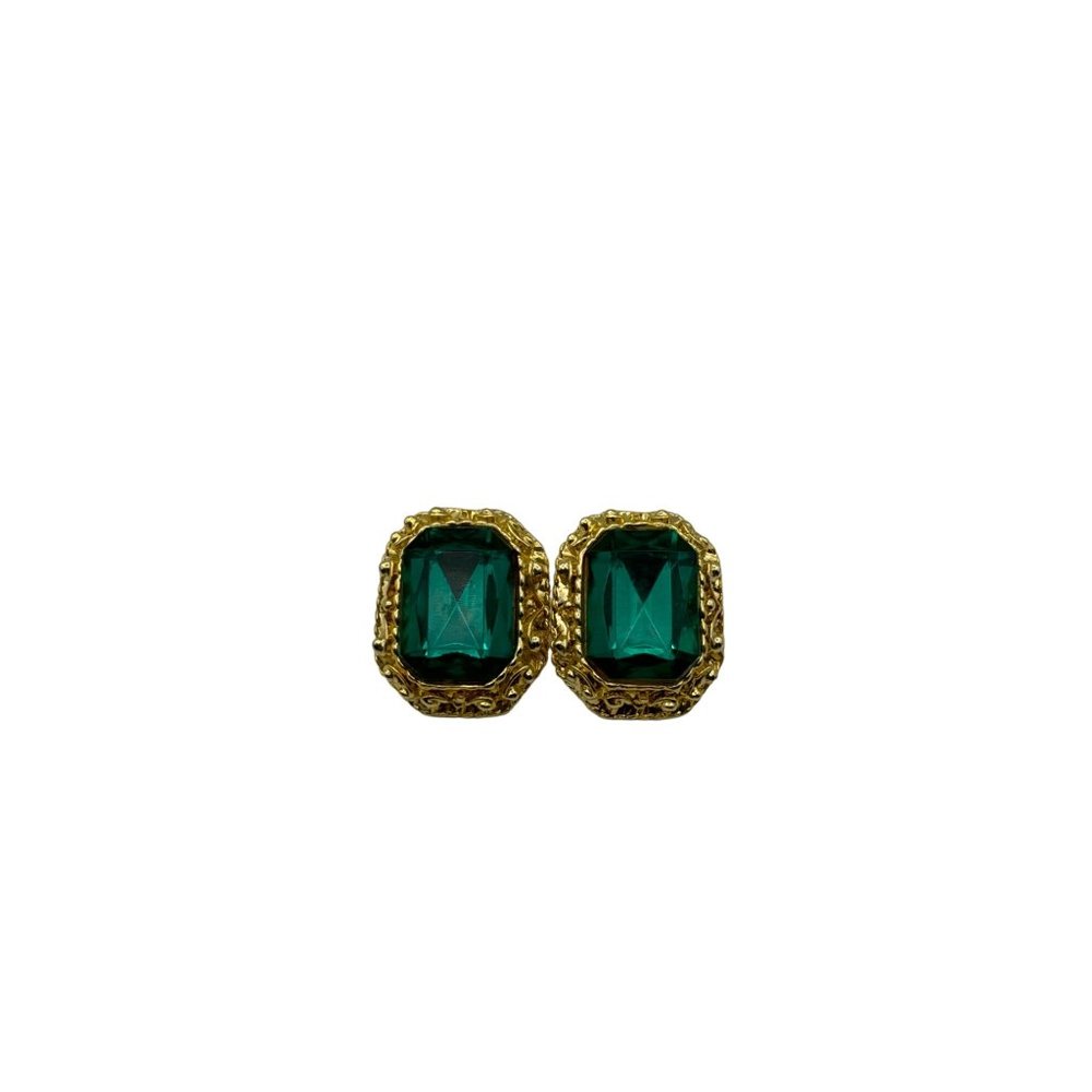 Oversized Emerald Green Glass Rhinestone Large Stud Pierced Earrings